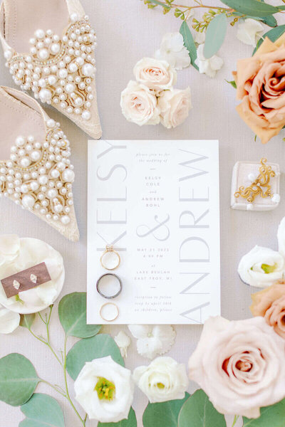 Wedding flatlay shot by Sabrina Keepman Photography with event planners milwaukee.