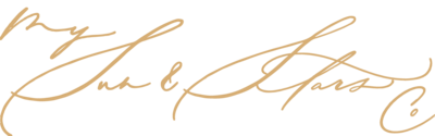 A hand calligraphy and yellow-gold script that says My Sun & Stars Co