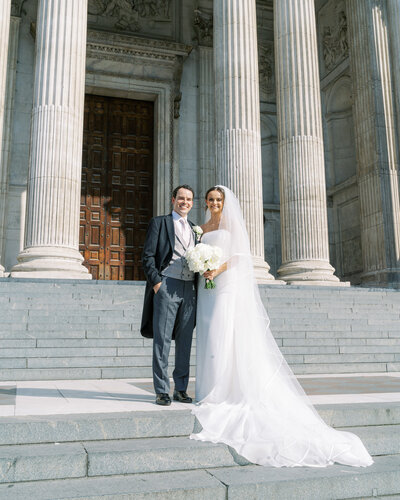 Bride and groom outside St Paul's cathedral