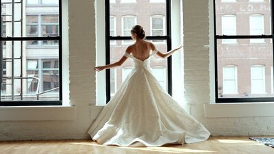 Wedding dress in a window