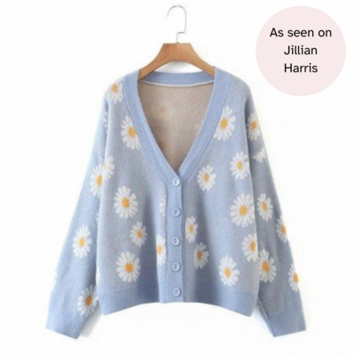 Blue Cardigan with white daisies