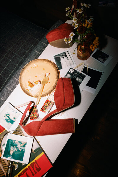 messy wedding reception table with fun colors and funky vibes