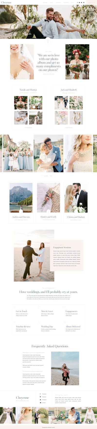 Cheyenne is a Showit website template for photographers that wants to connect with friendly couples. The beautiful layout and typography book brides.