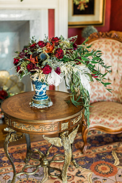 Detail wedding photo in Boone, NC of a dramatic bridal bouquet.