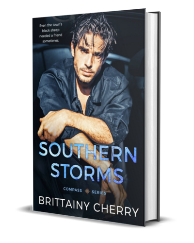 man with beard wearing a white shirt looks down on the cover of the air he breathes by romance author brittainy cherry