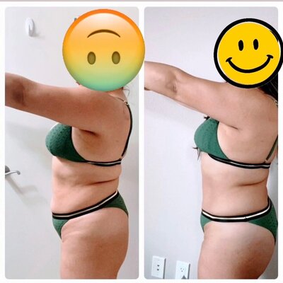 Before and after image of a client that lost weight from fitness coaching