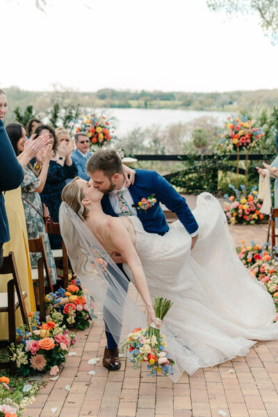 Bride and groom celebrating at Lakeview Gardens Central Florida wedding venue