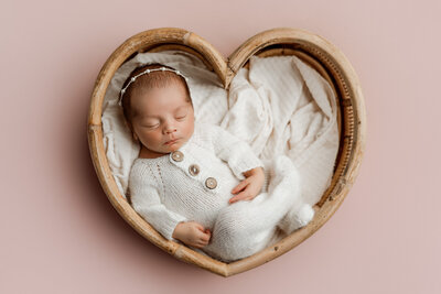baby girl posed in a bucket with yellow fabric and flowers in professional photo shoot in charlevoix