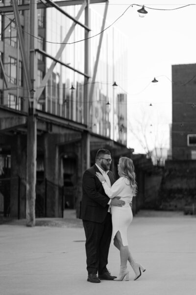 Couple laughing together on the street