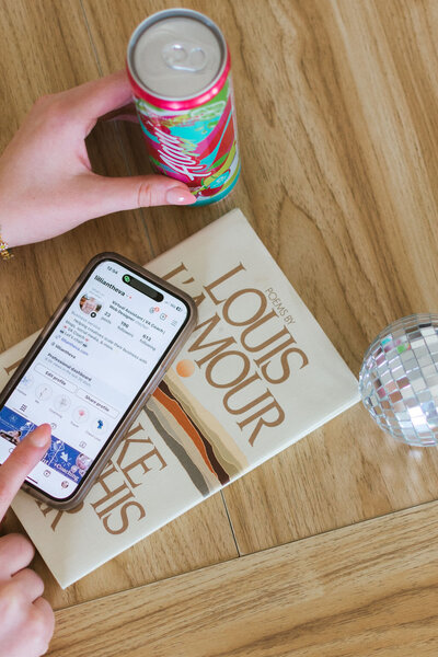 Flat lay of wedding blog post drafts and Pinterest mood board