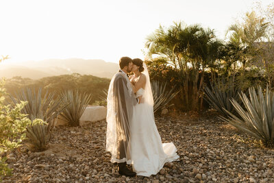 couples portrait at sunset during Bridal Veil Lakes wedding