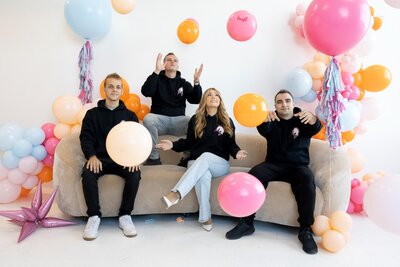 Chicago balloon decor and starburst, pink light blue and orange