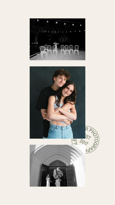 Three Bailee Starr photos and stamp logo on a light background