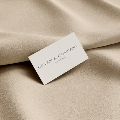 Bevan and Company business card mockup on tan fabric