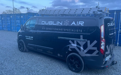 Dublin Air's branded service vehicle parked and ready for air conditioning installation and repair projects.