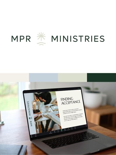 MPR Ministries branding applied to a presentation slide titled “Finding Acceptance,” demonstrating clean layout and use of soft brand colors on a laptop screen.