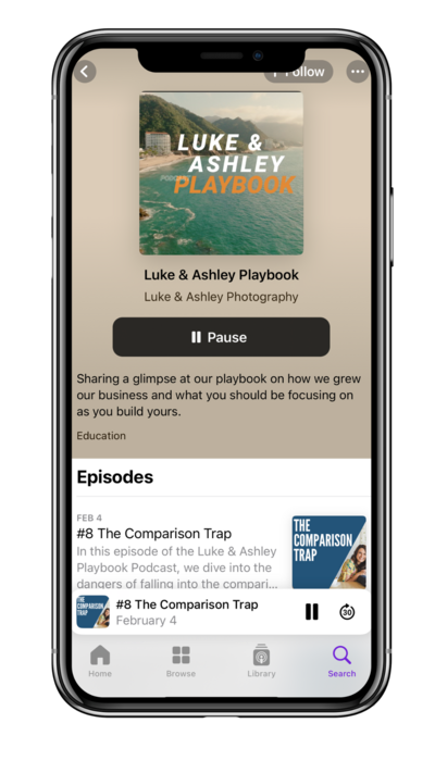 Phone showing Luke and Ashley Podcast Page
