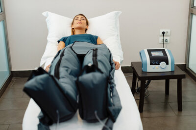 young woman getting compression therapy normatec