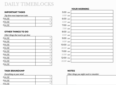 Daily Timeblocks planner and resource for business.