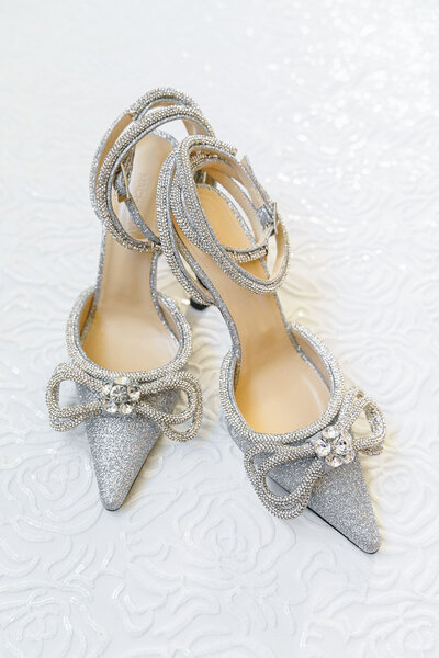 detail photo of the bride's Mach Mach wedding shoes