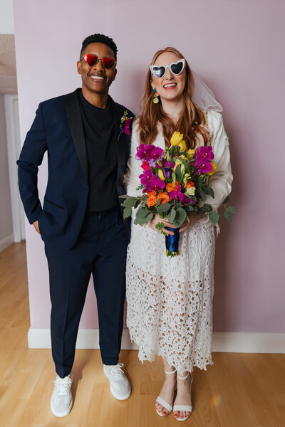 Queer Couple posing for portrait during golden hour at their Destination Elopement in Tallahassee