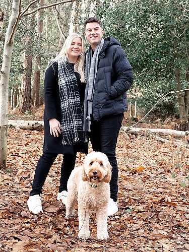 engaged couple at engagement photo shoot