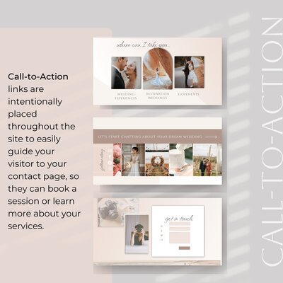 Marketing template showcasing call-to-action placement strategies for a wedding photography service.