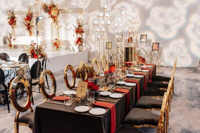 Wedding ballroom reception setup at Fairmont Hotel