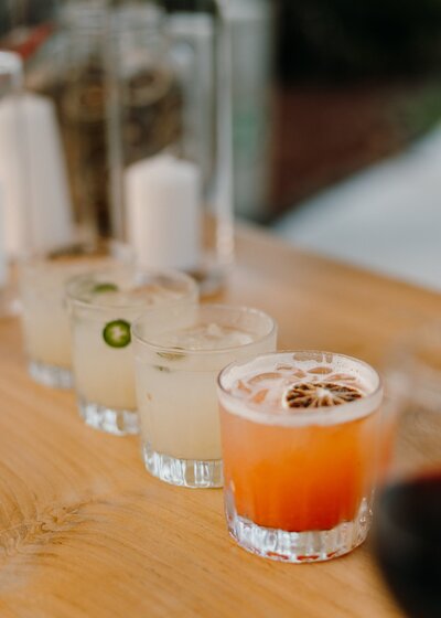 Four different drinks on a table