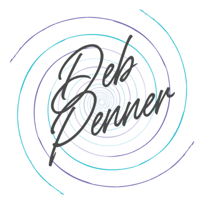 graphic of a logo with a multi color swirl and the name Deb Penner in the center