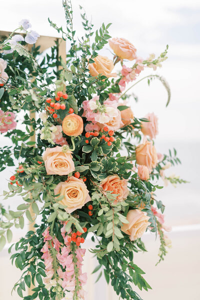 Close-up shot of wedding flowers outdoors