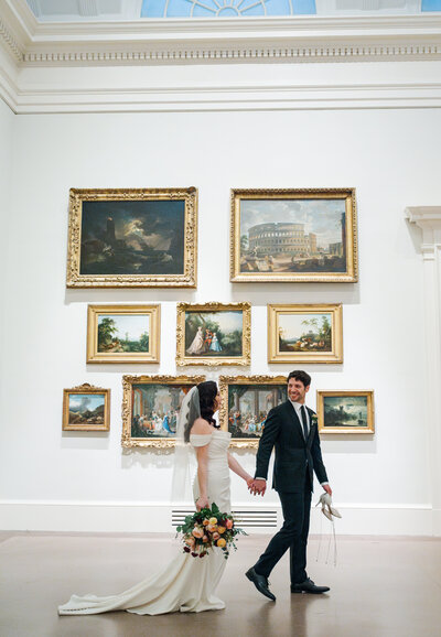 Just Married couple walking to their reception at Pharsalia in Tyro, virginia