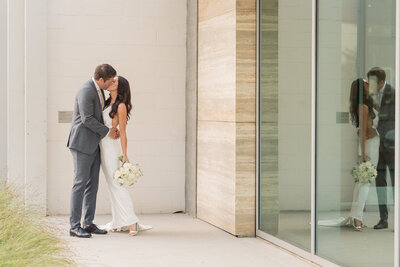 Bride and Groom portrait at their ceremony location at Twin Oaks Garden Estate