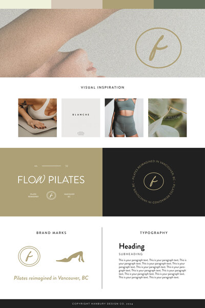 Flow Pilates Brand Board with logo suite, color palette, & typography