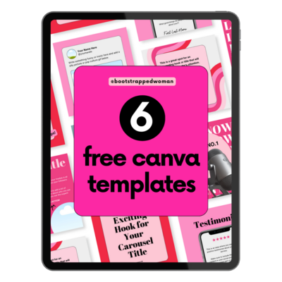 Image of ipad and the cover for 6 free canva templates.