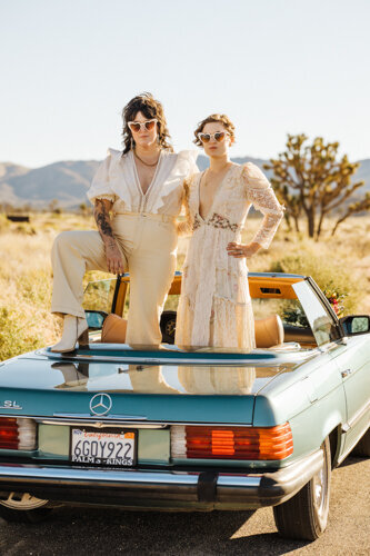 Joshua Tree Wedding Photos with Vintage Convertible