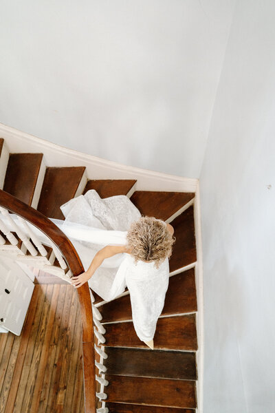 bride walking down the stairs