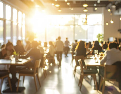business professionals gathered together around tables