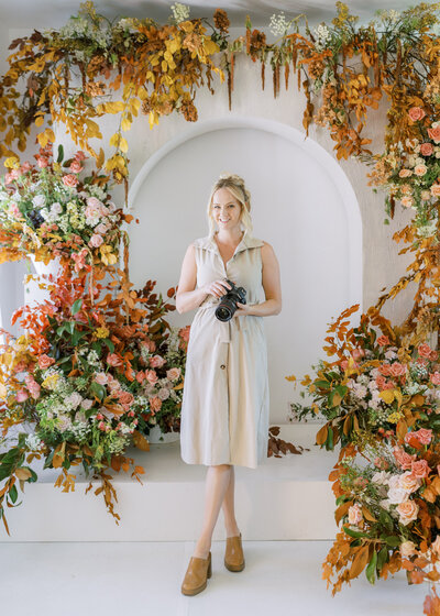 Shannon Bryn Photo Fall Headshots in luxury floral arrangement 