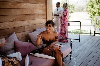 Woman having fun at wedding