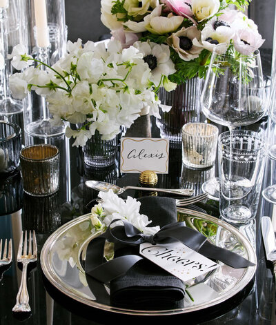 New Years Eve's dinner party place cards featured in Veranda Magazine