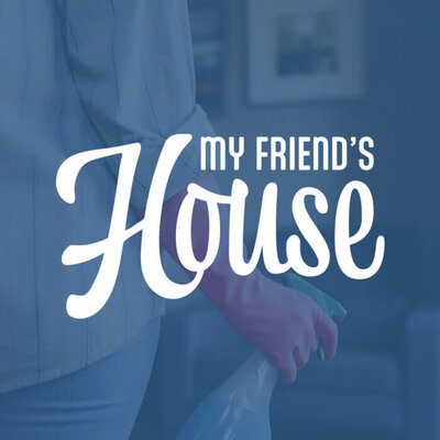 My Friend's House logo on a blue background