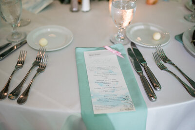Wedding dinner menu set on the table