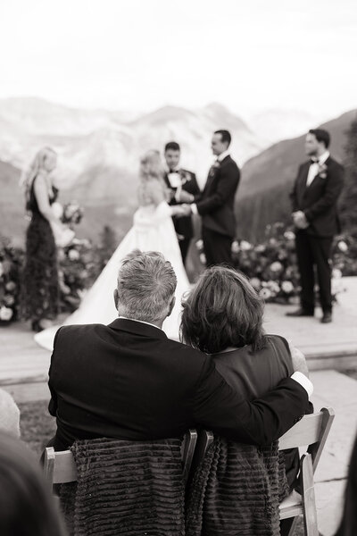 Intimate wedding celebration at San Sophia overlook in Telluride Colorado. A candid, authentic moment.