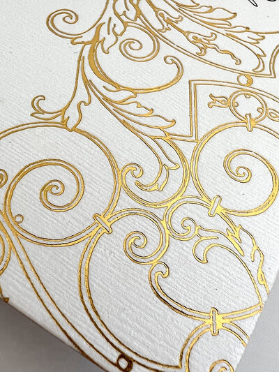 Gold foil printing on wedding invitations