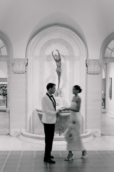 Wedding portraits inside of an art gallery