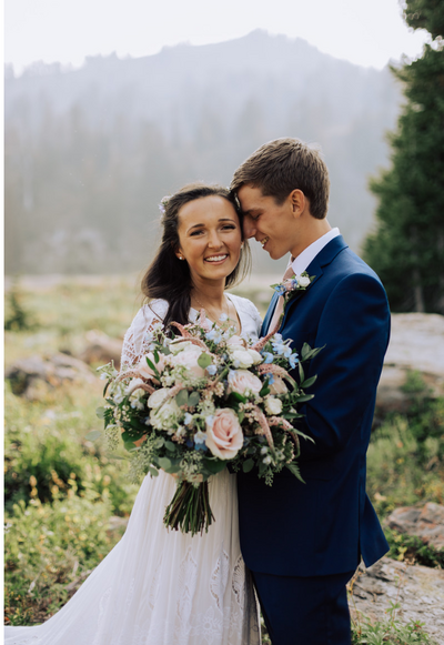 bride and groom at Tony's Grove in Logan Canyon