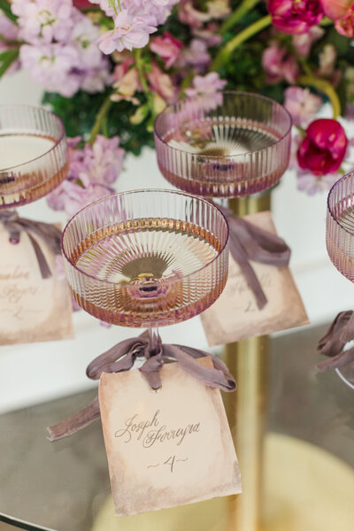 champagne glasses with guest seat assignment