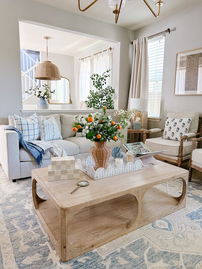 a media room with luxury coastal vibes