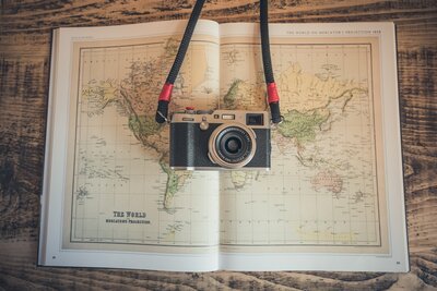 camera on top of a world map